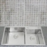 Lavello Doppio Acciaio Inox Sottotop Sottopiano Integrato Satinato Vasca 60x45cm