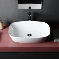 Lavabo da appoggio rettangolare con angoli smussati in ceramica bianco lucido serie CTL cm 60x38