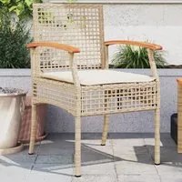 Sedie da Giardino con Cuscini 2 pz Beige in Polyrattan e Acacia 366249