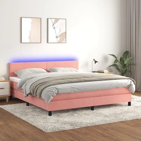 Letto A Molle Con Materasso E Led Rosa 160x200 Cm İn Velluto /