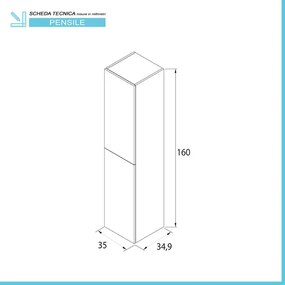 Colonna bagno sospesa 160 cm Melody azzurro polvere con ante reversibili