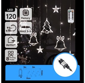 Aigostar - Catena luminosa LED natalizia per esterni 120xLED/6W/230V/8 funzioni 3x0,6m IP44 bianco freddo + telecomando