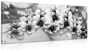 Stampa su tela – Fiori in bianco e nero su sfondo astratto