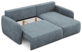 Divano angolare blu polveroso allungabile/con contenitore (con penisola a destra/con chaise lounge) con rivestimento in ciniglia Lilo – Makamii