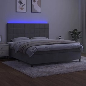 Letto a molle materasso e led grigio chiaro 180x200 cm velluto