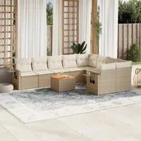 Set Divano da Giardino 10 pz con Cuscini Beige in Polyrattan 3224721