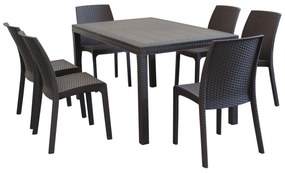 CALIGOLA - set tavolo in resina effetto rattan cm 150 x 90 x 74 h con 6 sedie Alma
