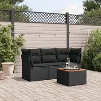 Set Divano da Giardino 4 pz con Cuscini Nero in Polyrattan 3255796