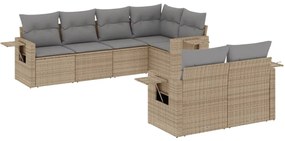 Set Divani da Giardino 7 pz con Cuscini Beige in Polyrattan