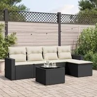 Set Divano da Giardino 6 pz con Cuscini Nero in Polyrattan 3251233