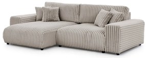 Divano angolare con penisola a sinistra grigio chiaro e rivestimento in velluto a coste allungabile e con contenitore Sarina – Ropez
