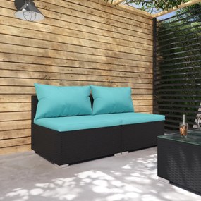 Set divani da giardino 2 pz con cuscini in polyrattan nero