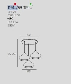 Sospensione cromo 3 luci tonda vetri (2 x piccolo am + 1 x piccolo ...