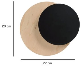 Applique da Parete Circle, Nera e in Legno, Luce Indiretta, Base G9 Colore del corpo Legno Naturale