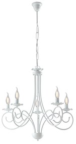 Lampadario Provenzale Candelabro Alma 5 Luci Ferro Battuto Bianco Shabby