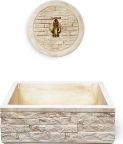 Lavello Rettangolare da Esterno 45x35 cm con Rosone Installazione a Muro in Cemento Mattone Faccia a Vista Meseta Nocciola...