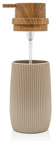 Set 2 pezzi Dispenser sapone e Porta spazzolino Tortora dettagli effetto legno Blob