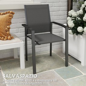 Set 2 Sedie da Giardino Impilabili 56x58x89 cm con Seduta Traspirante in Alluminio e Textilene Grigio Carbone...