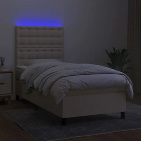 Letto a molle con materasso e led crema 80x200 cm in tessuto