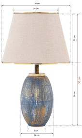 Lampada da tavolo blu e color crema con paralume in tessuto (altezza totale 50 cm) Yakamoz – Opviq lights