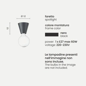 Lampada faretto da interno 12x12 cm FOG in alluminio verniciato Nero