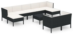 Set divani da giardino 10 pz con cuscini in polyrattan nero