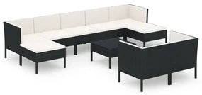 Set divani da giardino 10 pz con cuscini in polyrattan nero
