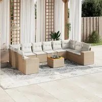 Set Divani da Giardino 11 pz con Cuscini Beige in Polyrattan 3257948