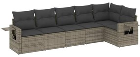 Set divano da giardino 6 pz con cuscini grigio in polyrattan