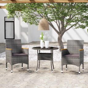 Set Da Pranzo Per Giardino 3 Pz İn Polyrattan Grigio /