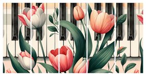 Quadri 5 pezzi – Pianoforte e tulipani in sinfonia floreale