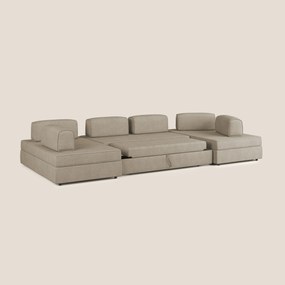 Liberty divano panoramico con pouf estraibile e schienali movibili in tessuto morbido impermeabile T02