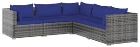 Set Divani da Giardino 5 pz con Cuscini in Polyrattan Grigio