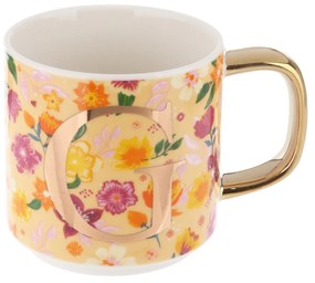 Mug fiori con lettera G in New Bone China, 350 ml