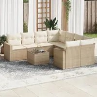 Set Divano da Giardino 9 pz con Cuscini Beige in Polyrattan 3218748