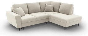 Divano angolare beige allungabile e con contenitore (con penisola a destra/a L) con rivestimento in velluto Kyoto – Cosmopolitan Design