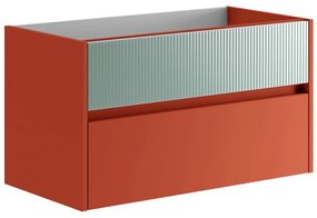 Mobile da bagno sotto lavabo Niwa paprika frontale in vetro verde timo laccato opaco L 89.5 x H 50 x P 45.5 cm 2 cassetti, lavabo non incluso