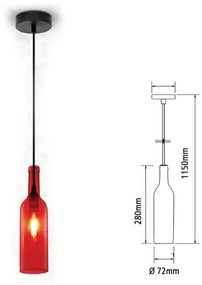 Lampadario a Sospensione Forma Bottiglia In Vetro Colore Rosso Attacco E14 Per Ristorante Sushi Bar SKU-3769