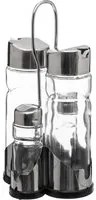 Set condimenti olio, aceto, sale e pepe con supporto
