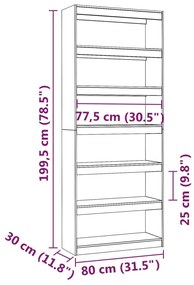 Libreria/Divisorio 80x30x199,5 cm in Legno Massello di Pino