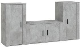 Set di mobili porta tv 3 pz grigio cemento in legno multistrato