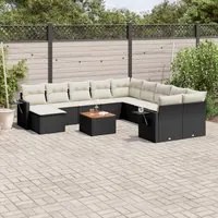 Set Divani da Giardino 12 pz con Cuscini Nero in Polyrattan 3224859