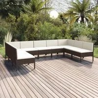 Set Divani da Giardino 9 pz con Cuscini in Polyrattan Marrone 3094595