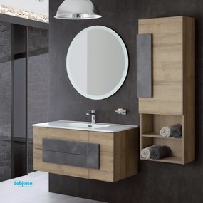 Mobile Bagno Sospeso "Urban" Da 100 Cm Composto Da Due Cassetti Un'Anta Lavabo E Specchio Finitura Riviera