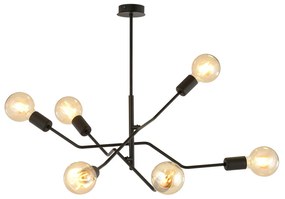 Sospensione Industrial 6 Luci Febe In Acciaio Nero E Bracci Regolabili