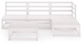 Set divani da giardino 5 pz bianco in legno massello di pino