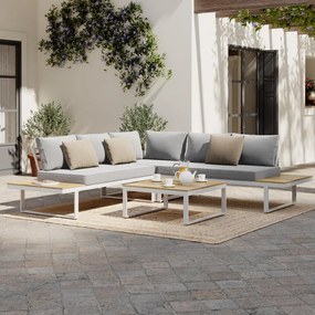 Salotto da giardino angolare  Capri bianco con cuscini in poliestere bianco per 5 persone