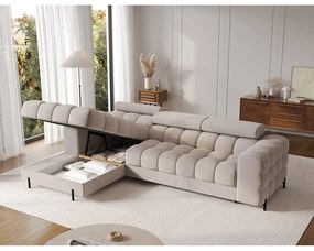 Divano angolare beige allungabile/con contenitore (con penisola a sinistra/con chaise lounge) e rivestimento in velluto Felro – ELTAP