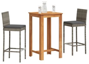 Set Bar Da Giardino 3 Pz Grigio İn Legno Acacia E Polyrattan /