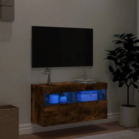 Mobile tv a parete con luci led rovere fumo 80x30x40 cm